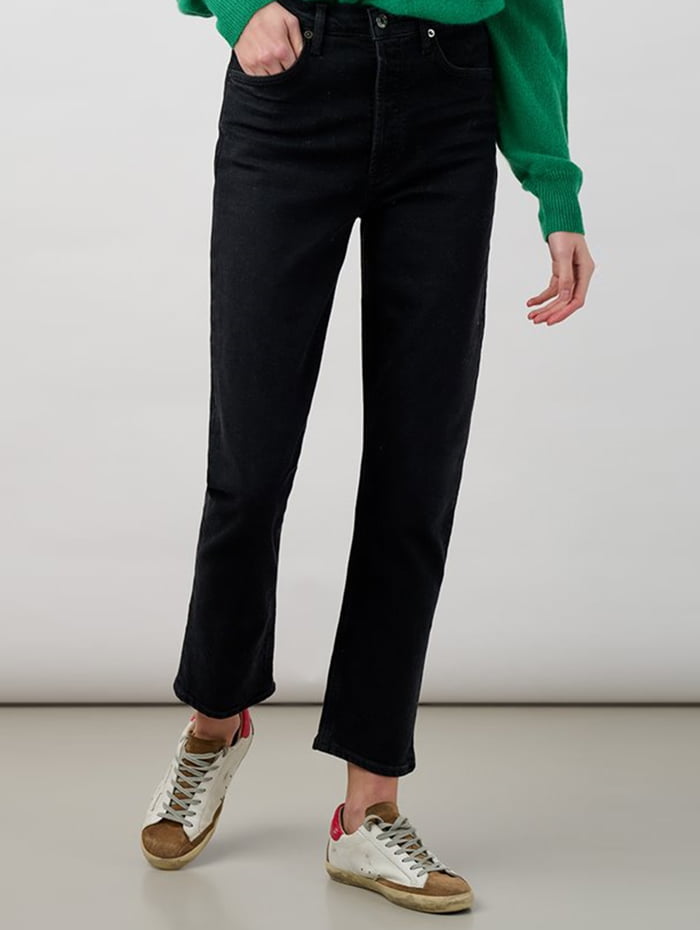 Studded Mom Jean in Black Denim